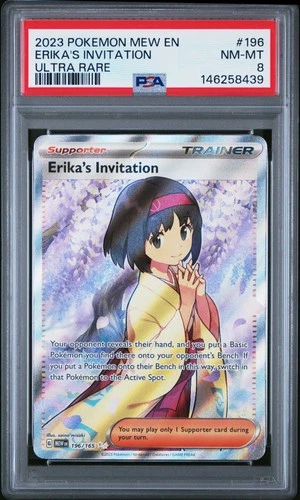2023 POKEMON MEW EN-151 ULTRA RARE #196 ERIKA'S INVITATION PSA 8