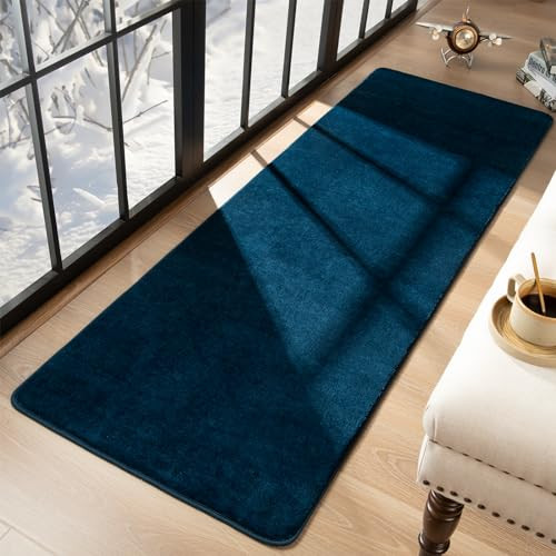 Washable Runner Rug for Bedroom Living Room, 2x6 Feet Navy Blue Memory Foam  - Bild 6 von 6