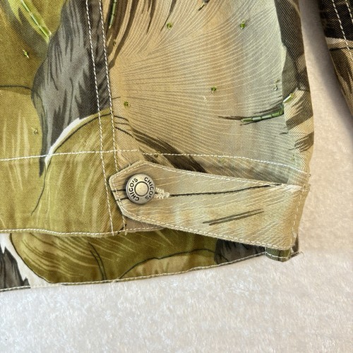 CHICOS DESIGN Denim Jacket Green Floral Leaf Beads Size 1 (8/10) Cotton Pockets - Picture 15 of 16