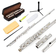 EASTROCK Silver Plated Flute Instrument for Beginner Kids Student  Closed Hole...