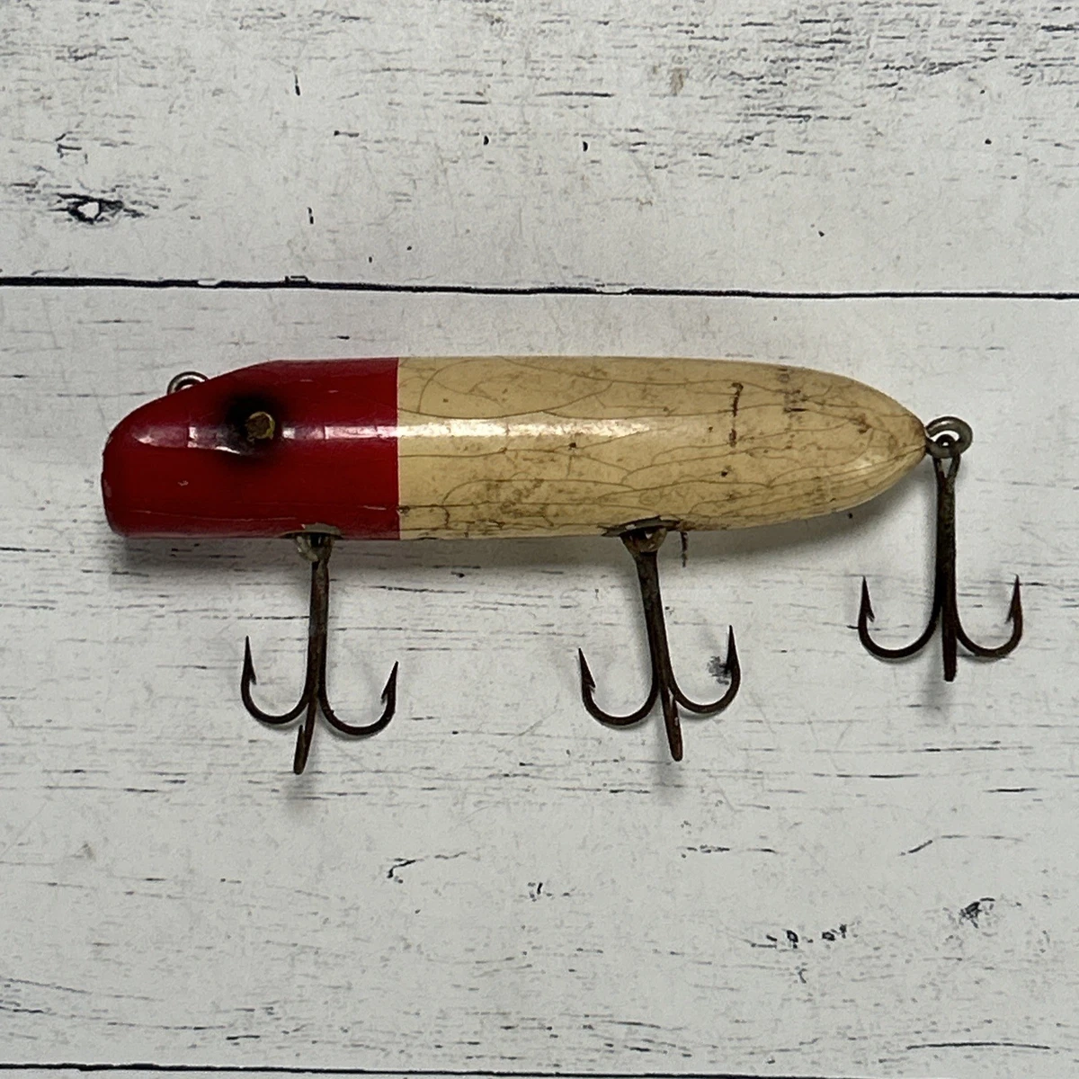 Vtg South Bend Bass-Oreno Wooden Lure Carved Pressed Wood Eyes Red