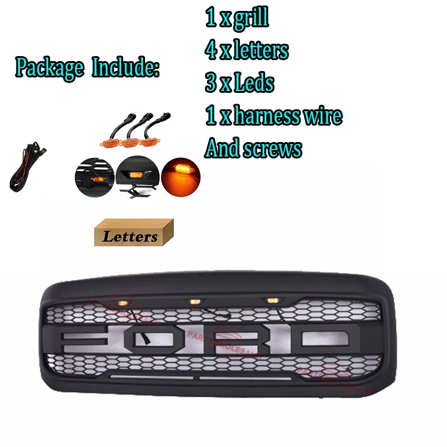 For Ford F250 F350 1999-2004 Super Duty Raptor Style Front Grille Grill Mesh - Image 3 of 4