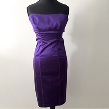 Y2K Bebe Dress Size S Midi Satin Electric Purple Strapless Bodice Cocktail Retro