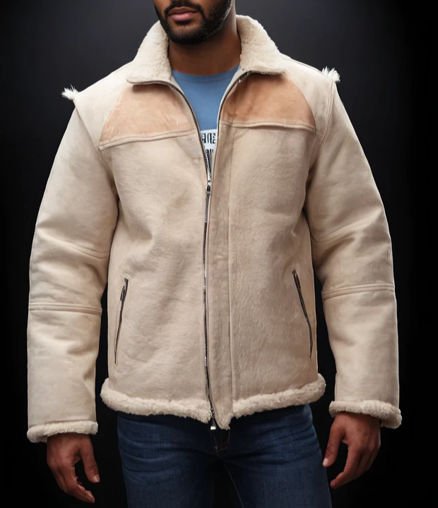 PONY Giacca Uomo Off White Pelle di Vacchetta Capelli Cappotto Pelle di Cavallo Chiusura Zip