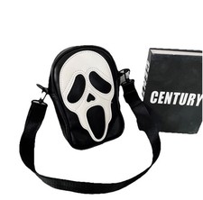 Black White Cross Body Bag Scream Mask Design Halloween Costume Accessory