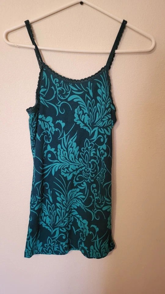 Nollie Talla L Mujer Cami Encaje Ribete Verde Azulado Babydoll Festival Capa Base Cuadrada Foto 4 de 4