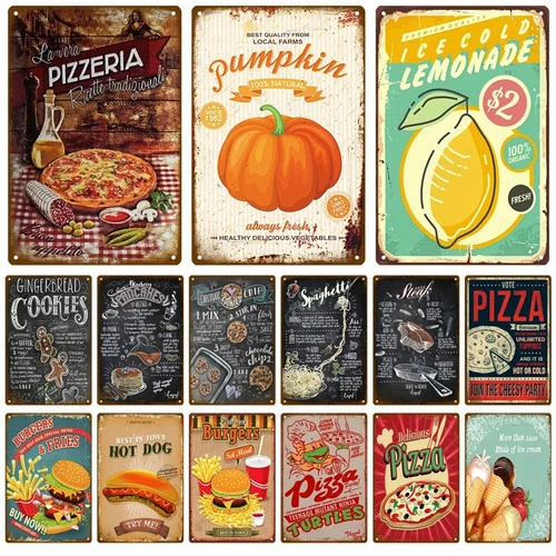Tin Metal Signs Delicate Fast Food Plate Sign Plaque Vintage Restaurant Home Bar