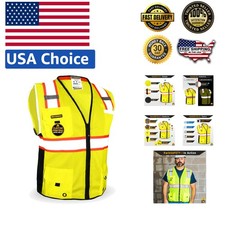 Durable High Visibility Safety Vest with 11 Pockets - ANSI Class 2 Medium Yellow