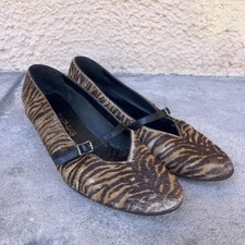 Vtg 80s Salvatore Ferragamo Tiger Animal Fur Low Heel Ballet Flat Shoe Womens 9B