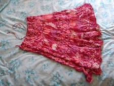 BM Casual Hippy Boho Gypsy Indian Skirt Pink Floral Tiered  Drawstring Large L