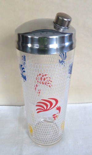 MCM - Mid Century Modern Hazel Atlas Glass Rooster Chicken Wire Cocktail Shaker