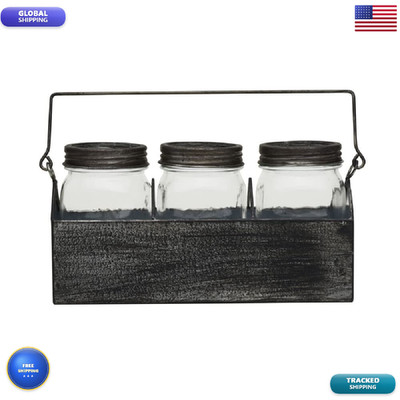 Elements Three Glass Mason Jar In Metal Carrier Dcor Distressed Finish