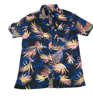 Quicksilver Shirt Men s L Button-Up Short Sleeve Hawaiian Floral Cotton