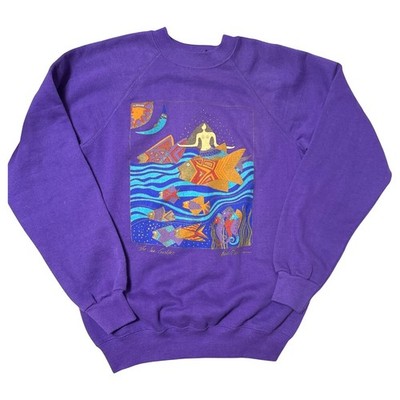 Laurel Burch Sweatshirt Med 38-40 Purple Crew Neck Sleeve Mermaid Fish