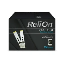 ReliOn Platinum Blood Glucose Test Strips 100 Count Expiration 12/2026
