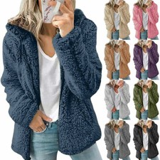 Womens Fleece Teddy Jacket Coat Winter Warm Cardigan Hooded Hoodie Tops Zip Up