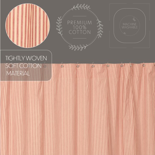 VHC Brands Shower Curtain Sawyer Mill Red Farmhouse 72x72 Ticking Stripe Bath - Picture 6 of 7