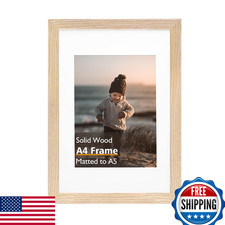 KINLINK A4 Natural Solid Wood Picture Frame, Acrylic Plexiglass, Wall/Tabletop