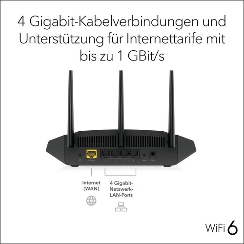 NETGEAR RAX10 WiFi 6 Router AX1800 (4 Streams mit bis zu 1,8 GBit/s, Nighthawk W - Bild 4 von 10