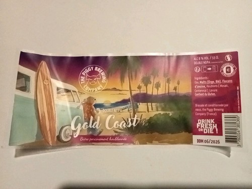 Etikett. Can'Alu: GOLD COAST - Br. The Piggy Brewing Co / 54 Frankreich