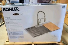 Kohler Provo Stainless Steel Kitchen Sink Kit Pull Down Spray Faucet . Open box