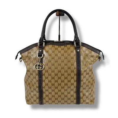 GUCCI GG Crystal 2Way Tote Shoulder Bag Brown Coated Canvas Monogram 339551 Auth