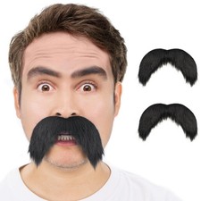 2pcs black fake mustache, self adhesive fake beard, novelty realistic facial ...