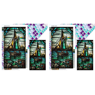 5D DIY Full Round Drill Stained Glass Diamond Painting Sailboat Home Art 40x70cm