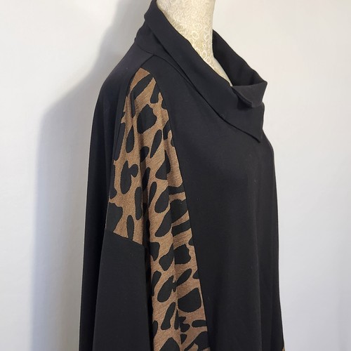 Alembika Womens XL Black Animal Print Lagenlook Cardigan Sweater Duster Relaxed - Picture 9 of 17