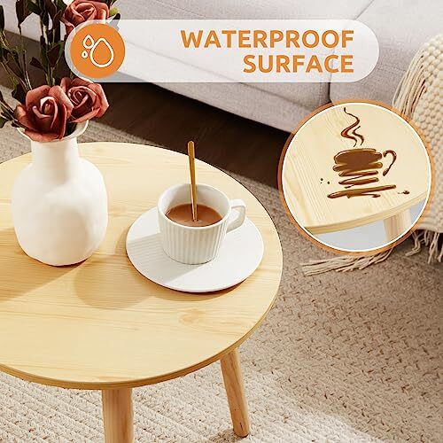 Small Round Side Table, Modern Light Wood Side Table Bedside 1 All Natural - Bild 4 von 7