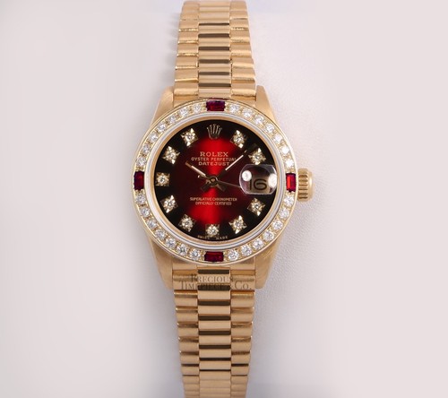 Rolex President Lady 18k 26mm Watch-Ruby/Diamond Bezel-Red Vignette Diamond Dial - Picture 5 of 7