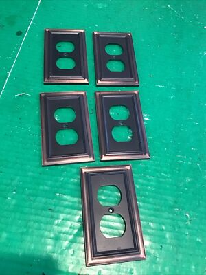 Lot of 5 Ameritac Elumina Cast Metal Single Outlet Wall Plate - Aged Bronze 