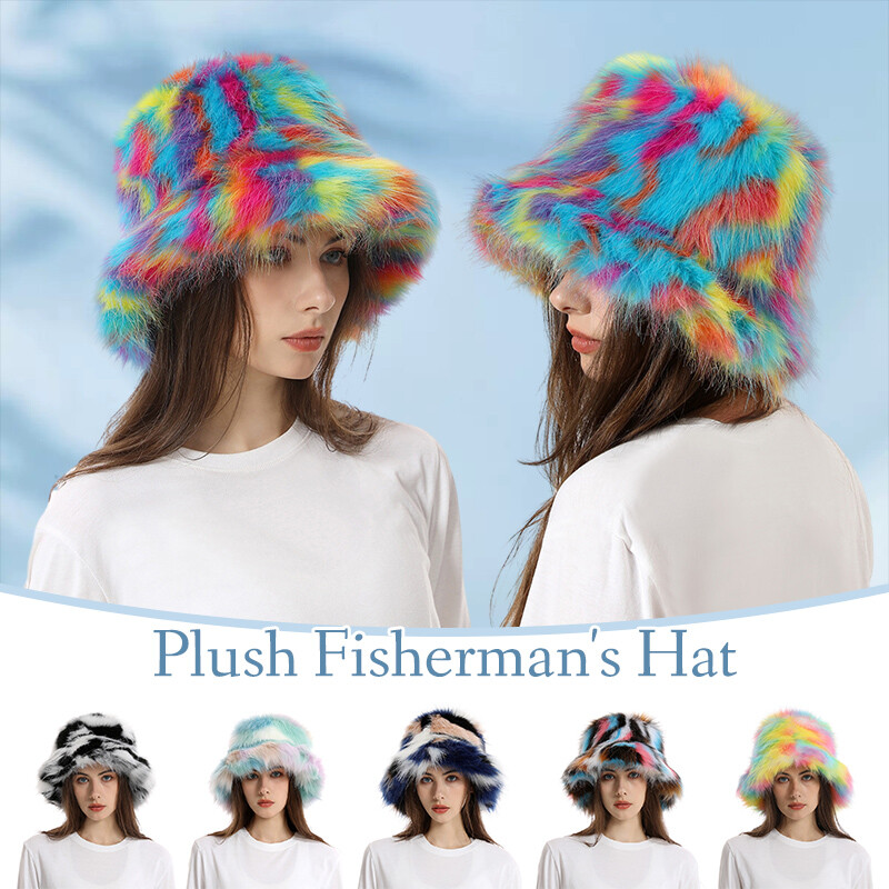 Women Winter Warm Fisherman Cap Faux Fur Fluffy Plush Bucket Hat 