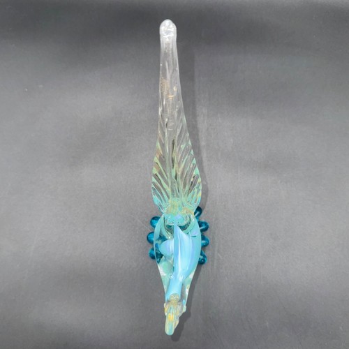 Murano Style Art Glass Pheasant Roadrunner Blue Gold Vaseline 13" - Picture 8 of 9