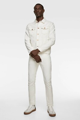 New Zara Denim Jacket w Contrast Top Stitching S M XL White