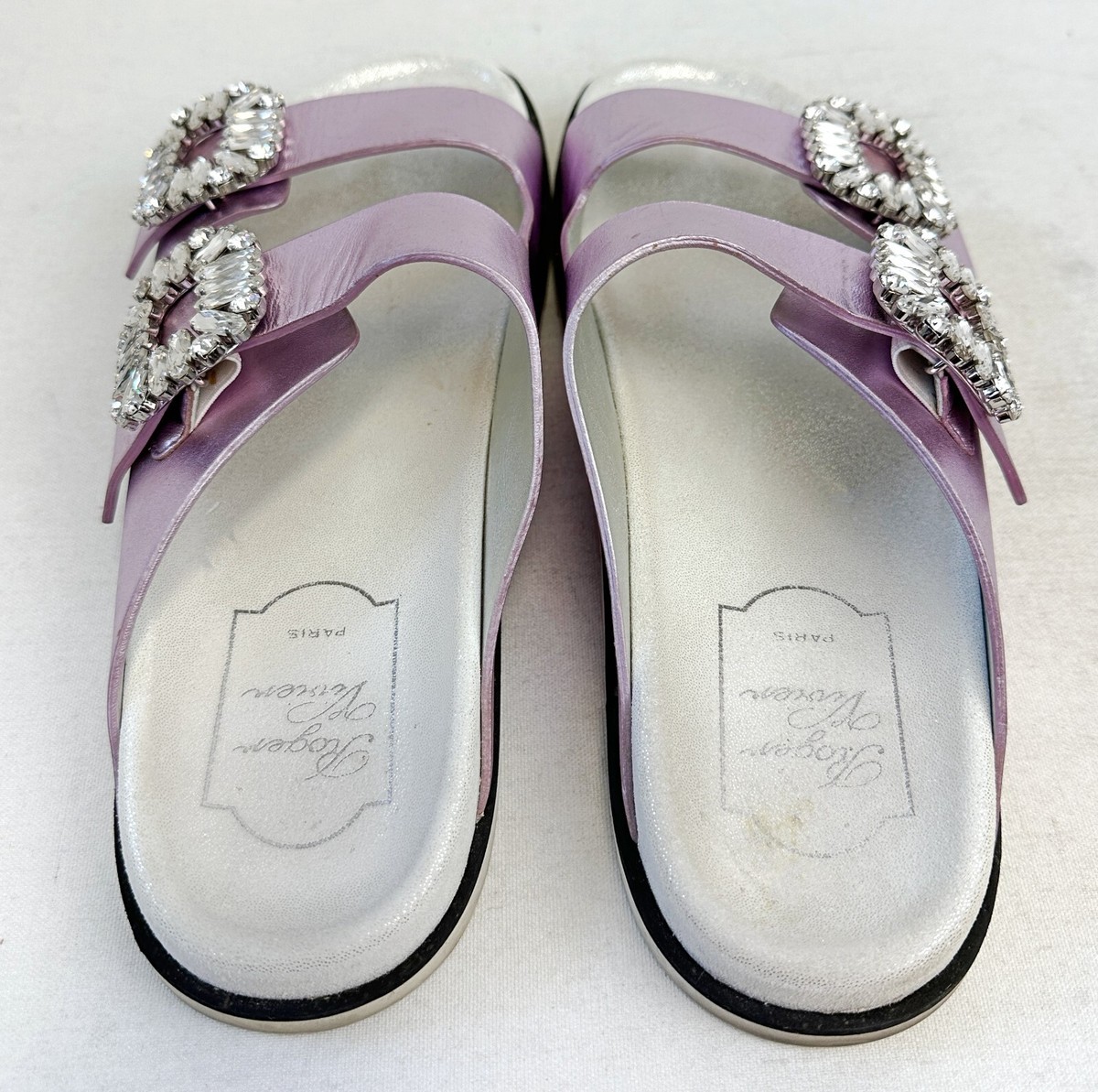 ROGER VIVIER Purple Leather Slidy Viv' Strass Buckle Mules