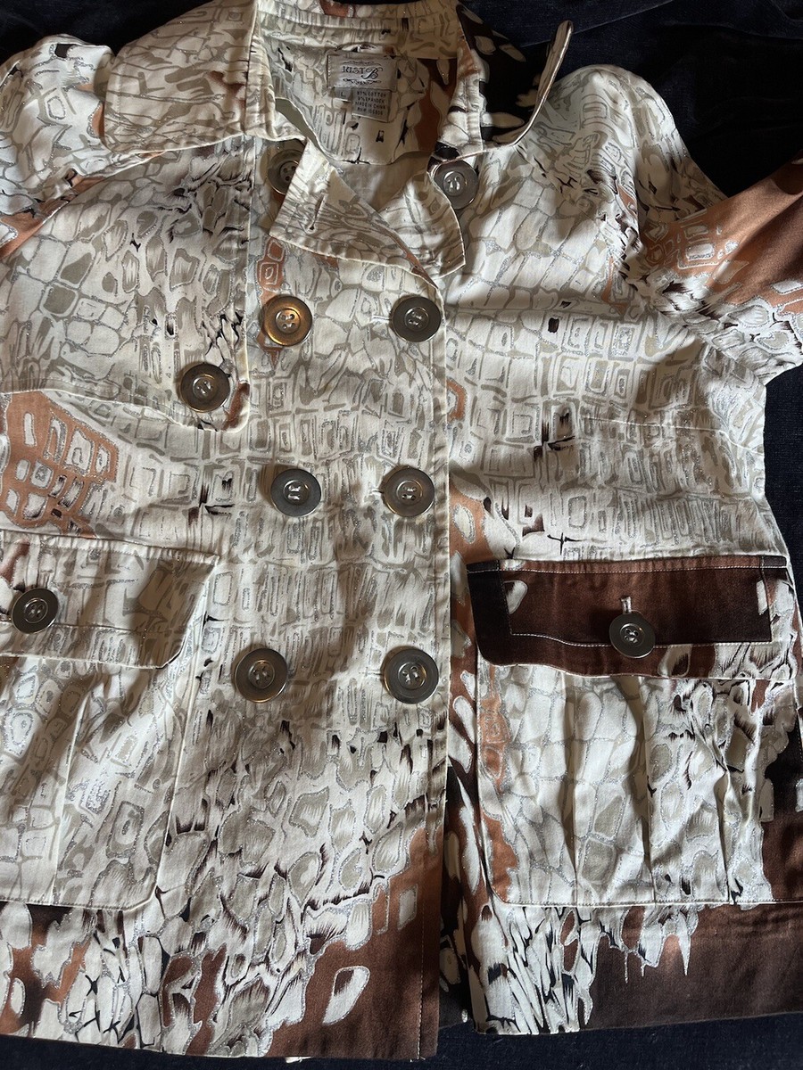 Just B Dress Jacket SZ LARGE stretch Sparkle Artsy Patterns EUC 3