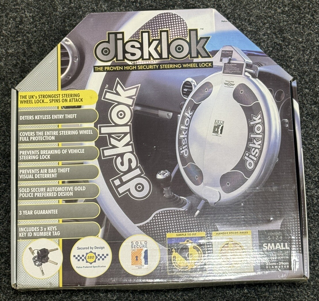 Disklok Steering Lock Small Silver Up To 39cm Steering Wheel