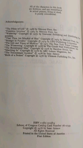 Isaac Asimov THE BICENTENNIAL MAN Doubleday 1976, 1st Edition, Hardcover Book - Imagen 2 de 8