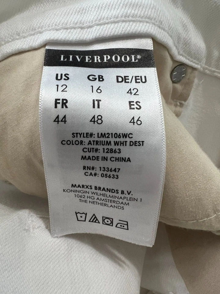 Pantalones de mezclilla para mujer Liverpool rectos desgastados blancos talla 12/W36X26L Foto 3 de 4