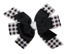 WD2U Girls Black White Buffalo Plaid Woodland Lumberjack Hair Bow Alligator Clip