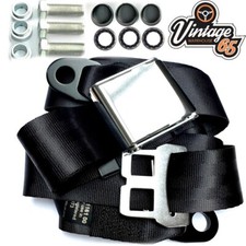 Classic Volkswagen Chrome Buckle 3 Point Adjustable Static Seat Belt Kit Black