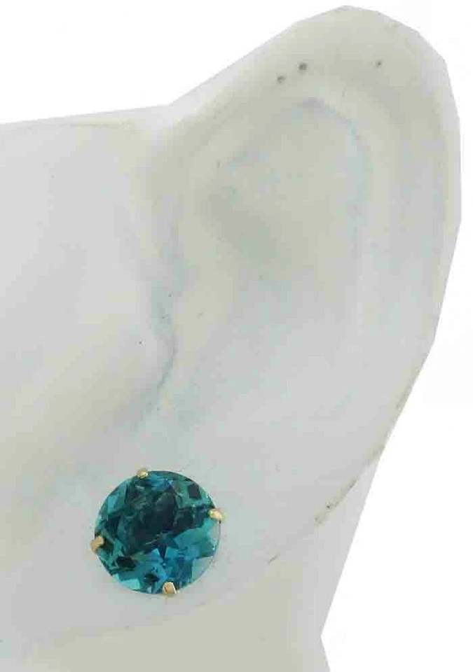 LAB BLUE ZIRCON 9.76 Cts STUD EARRINGS 14k YELLOW GOLD - Brand New With Tag - Image 2 of 3