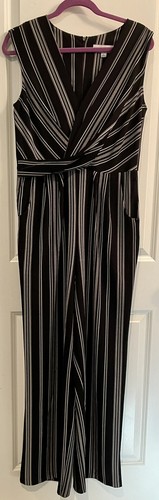 Emma & Michele Jumpsuit Black & White Stripe Wide Leg,Pockets Sz 8 Preowned - Picture 5 of 9