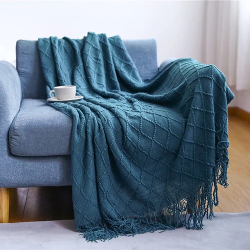 Nordic Plaid Soft Knit Blanket for Bed Sofa Cover Blanket Bedspread with Tassel - Picture 39 of 39