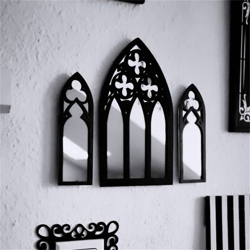 3Pcs Gothic Mirrors Wall Decors Framed Arched Cathedral Window Mirror Set - Picture 2 of 8