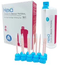 Hexa, Crown and Bridge Material A2 50ml/76gm Cartridge + 10 mixing Tips, 10:1