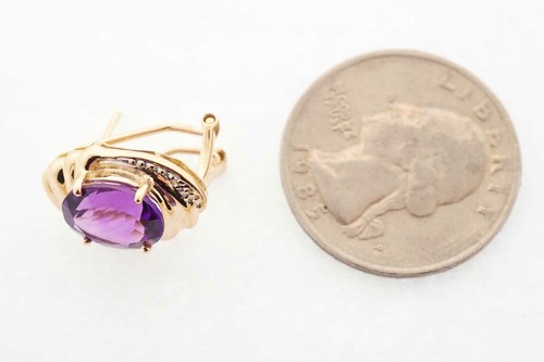 14k Yellow Gold Natural Amethyst Diamond Stud Earrings Estate Sale 3.80 TCW - Picture 5 of 5