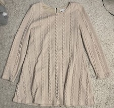 LOVERICHE beige long sleeve knee length knit sweater dress large l