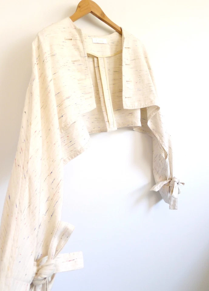 CHLOE Linen Variegated Stripe Crop Open Front Jacket Cape OS NET-A-PORTER $1530 - Image 4 of 4